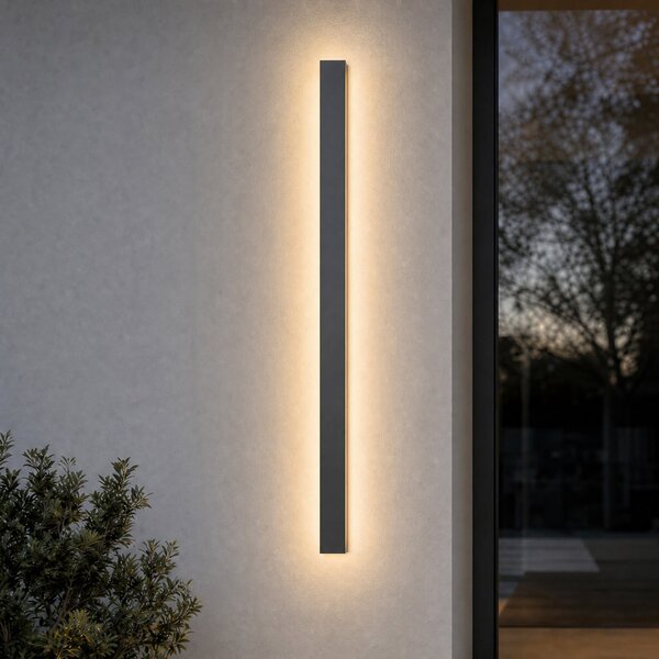 Lucande LED απλίκα τοίχου Lengo, 100 εκ., ανθρακί, φωτισμός προς τα πάνω/κάτω,, Μαύρο, Αλουμίνιο, σύγχρονο