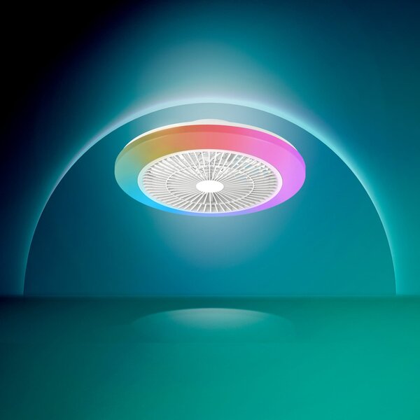 Philips Ανεμιστήρας οροφής LED Amigo, λευκός, 48 cm, CCT, RGB, ρυθμιζόμενος, Λευκό, Σαλόνι / τραπεζαρία, Πλαστικό, σύγχρονο