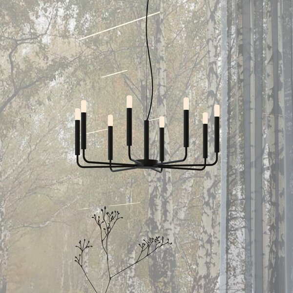 Nowodvorski Lighting Πολυέλαιος ORTO, μαύρος, μέταλλο, Ø 73 cm, 8 φλόγες, Μαύρο, Σαλόνι / τραπεζαρία, Μέταλλο, σύγχρονο, Κρεμαστά πολλαπλής φλόγας