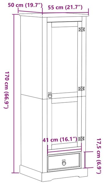 Ντουλάπα Corona 55x50x170 εκ. από Μασίφ Ξύλο Πεύκου - Καφέ