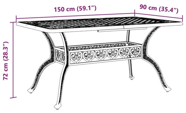 Τραπέζι Κήπου Μπρονζέ 150 x 90 x 72 εκ. από Χυτό Αλουμίνιο - Καφέ