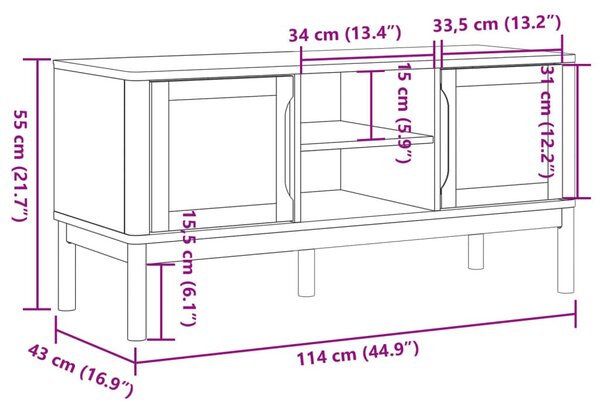 Έπιπλο Τηλεόρασης FLORO Λευκό 114x43x55εκ από Μασίφ Ξύλο Πεύκου - Λευκό