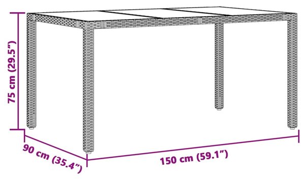 Τραπέζι Κήπου με Γυάλινη Επιφάνεια Καφέ 150x90x75εκ Συνθ Ρατάν - Καφέ