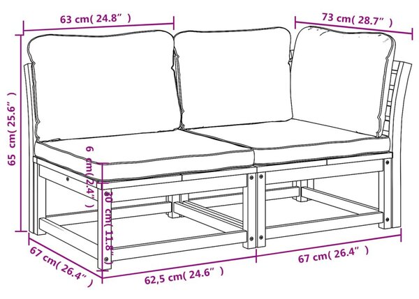 Σαλόνι Κήπου Σετ 2 Τεμαχίων από Μασίφ Ξύλο Ακακίας με Μαξιλάρια - Καφέ