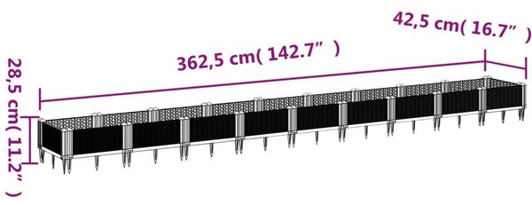 Ζαρντινιέρα με Πασσάλους Γκρι 362,5x42,5x28,5εκ. Πολυπροπυλένιο - Γκρι