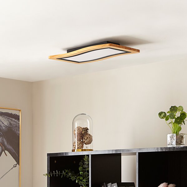 Lucande Φωτιστικό οροφής LED Joren, μήκους 46 εκ., από ξύλο, 3.000 K, ρυθμιζόμενος, Ξύλου, Σαλόνι / τραπεζαρία, Ξύλο, Εξοχική κατοικία / Ρουστίκ