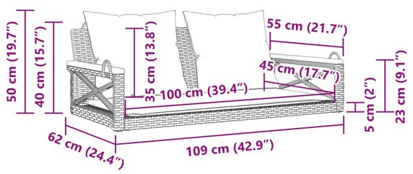 Παγκάκι Κούνια Γκρι 109x62x40 εκ. Συνθετικό Ρατάν με Μαξιλάρια - Μαύρο