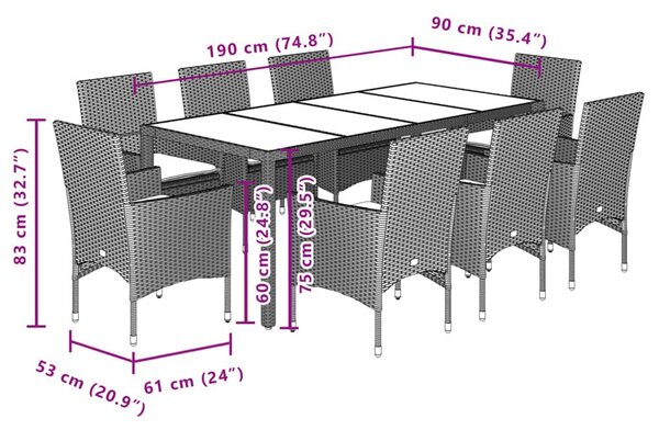 Σετ Τραπεζαρίας Κήπου 9 τεμ. Μπεζ Συνθ. Ρατάν/Ακακίας Μαξιλάρια - Μπεζ