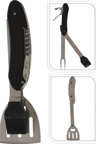 Πολυεργαλείο BBQ 5in1 (C83500990) Με ανοιχτήρι για κονσέρβα και μπουκάλι, σπάτουλα, πινέλο, λαβίδα, Από Ανοξείδωτο ατσάλι, 15 x 2 x 35cm