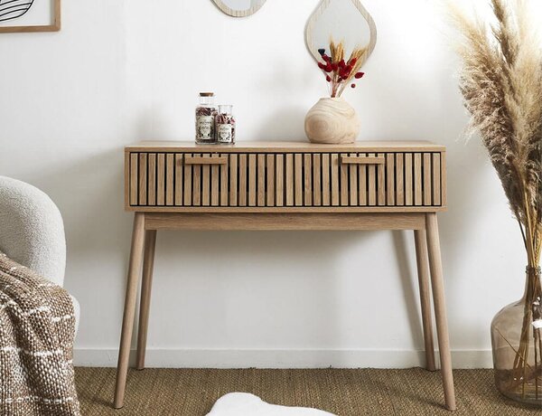 Kονσόλα Εισόδου Klaus Home Deco Factory με 2 συρτάρια και διαστάσεις 100x35x80cm - Απόχρωση Ξύλου