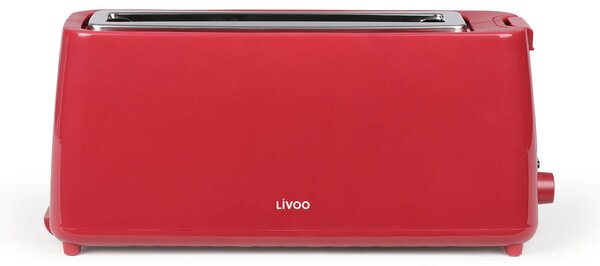 Φρυγανιέρα long slot Livoo DOD168RC με ισχύ 750W, λειτουργία ξεπαγώματος και χωρητικότητα 1 φέτα ψωμιού - Red chili