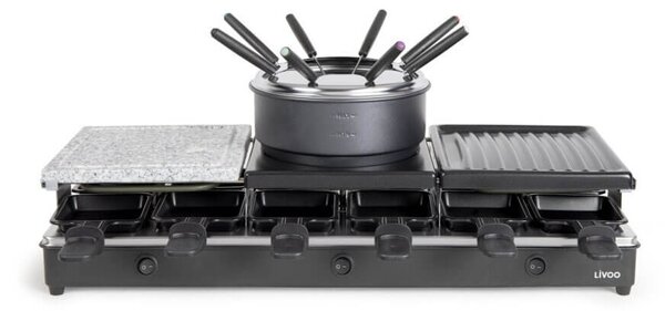 Γκριλιέρα Raclette και Φοντύ Livoo DOC234 για 12 άτομα, με ισχύ 1650W, 3 θερμοστάτες και 3 επιφάνειες ψησίματος