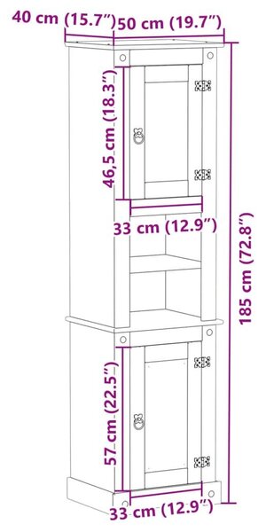 Ντουλάπι Μπάνιου Corona 50x40x185 εκ. από Μασίφ Ξύλο Πεύκου - Καφέ