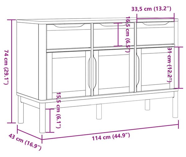 Ντουλάπι FLORO Γκρι 114 x 43 x 74 εκ. από Μασίφ Ξύλο Πεύκου - Γκρι