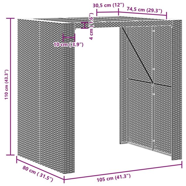 Τραπέζι Κήπου Επιφάνεια Ακακίας Γκρι 105x80x110 εκ. Συνθ. Ρατάν - Γκρι