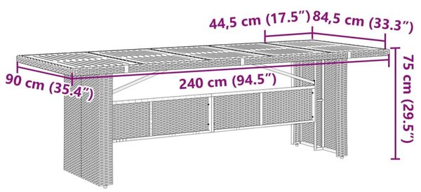 Τραπέζι Κήπου με Γυάλινη Επιφάνεια Γκρι 240x90x75 εκ Συνθ Ρατάν - Γκρι