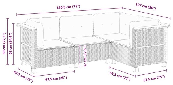 Σαλόνι Κήπου Σετ 4 Τεμαχίων Γκρι Συνθετικό Ρατάν με Μαξιλάρια - Γκρι