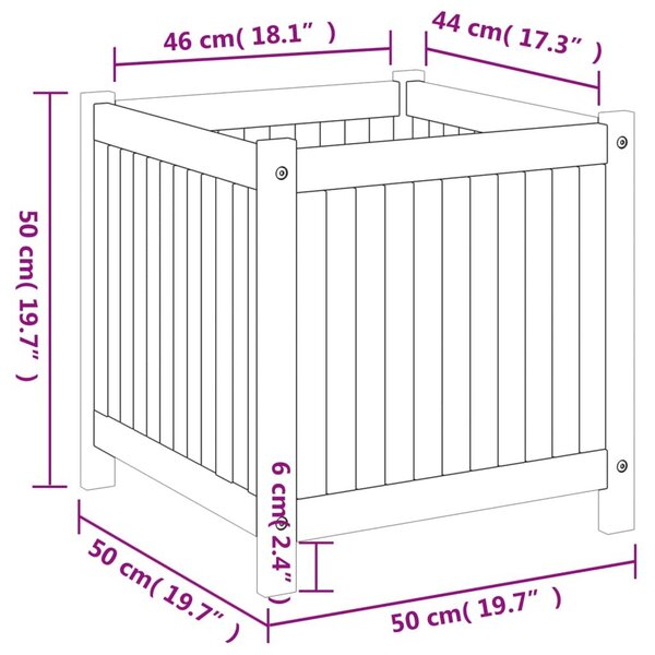 Ζαρντινιέρα Κήπου με Επένδυση 50x50x50 εκ. Μασίφ Ξύλο Ακακίας - Καφέ