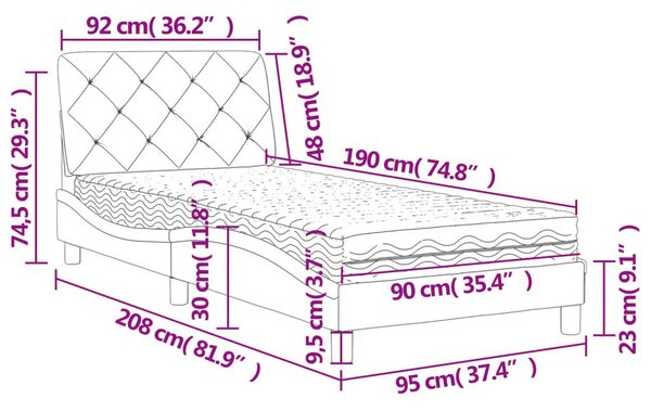 Κρεβάτι με Στρώμα Μπλε 90 x 190 εκ. Βελούδινος - Μπλε