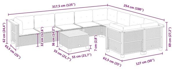 Σαλόνι Κήπου 10 Τεμαχίων Γκρι από Συνθετικό Ρατάν με Μαξιλάρια - Γκρι