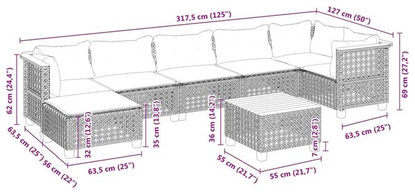 Σαλόνι Κήπου 8 Τεμαχίων Μαύρο από Συνθετικό Ρατάν με Μαξιλάρια - Μαύρο