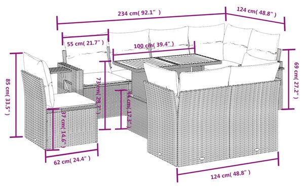 Σαλόνι Κήπου Σετ 9 Τεμαχίων Γκρι Συνθετικό Ρατάν με Μαξιλάρια - Γκρι