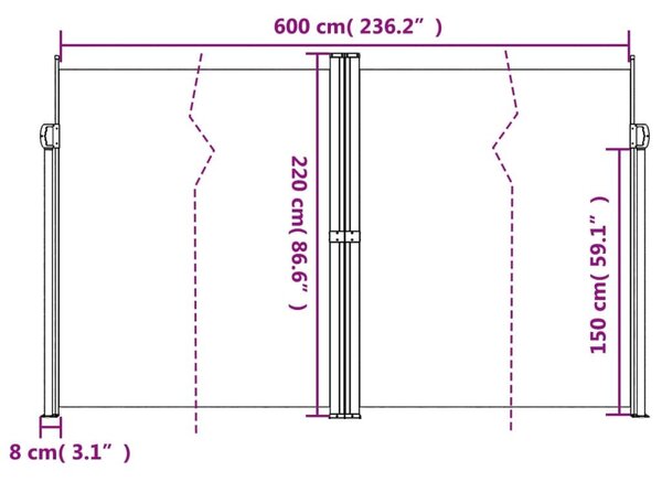 Σκίαστρο Πλαϊνό Συρόμενο Τερακότα 220 x 600 εκ. - Πορτοκαλί