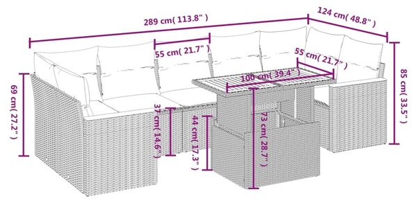 Σαλόνι Κήπου Σετ 8 Τεμαχίων Γκρι Συνθετικό Ρατάν με Μαξιλάρια - Γκρι