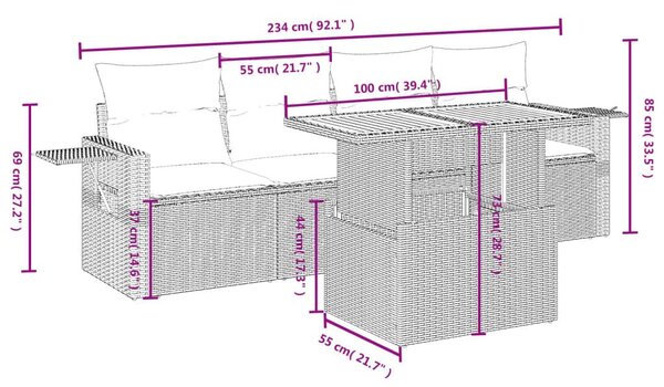 Σαλόνι Κήπου 5 Τεμαχίων Γκρι από Συνθετικό Ρατάν με Μαξιλάρια - Γκρι