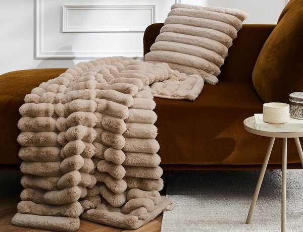 Κουβέρτα Boudoir Douceur d'intérieur με εσωτερική επένδυση fleece και διαστάσεις 180x220cm - Sand
