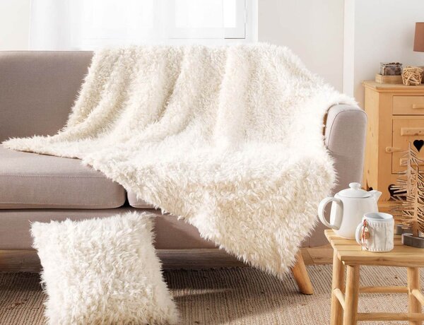 Κουβέρτα Mouton Douceur d'intérieur με εσωτερική επένδυση fleece και διαστάσεις 125x150cm - White
