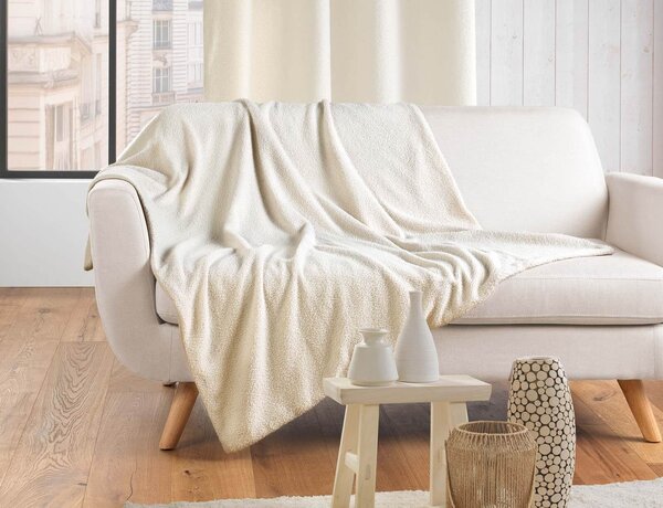 Κουβέρτα Wooly Douceur d'intérieur με επένδυση fleece και διαστάσεις 125x150cm - White