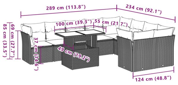 Σαλόνι Κήπου 10 Τεμαχίων Γκρι από Συνθετικό Ρατάν με Μαξιλάρια - Γκρι