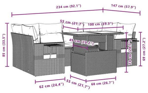 Καναπές Σετ 7 Τεμαχίων Μαύρο Συνθετικό Ρατάν με Μαξιλάρια - Μαύρο