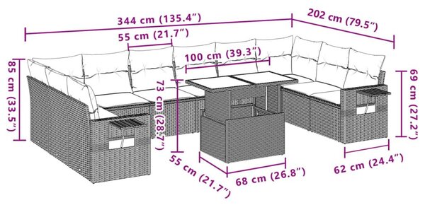 Σαλόνι Κήπου 11 Τεμαχίων Γκρι από Συνθετικό Ρατάν με Μαξιλάρια - Γκρι