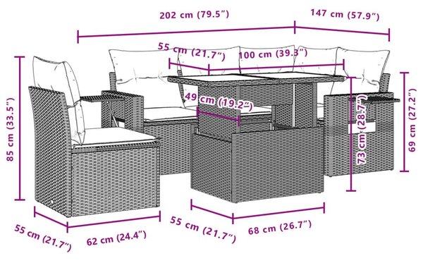 Σαλόνι Κήπου 6 Τεμαχίων από Γκρι Συνθετικό Ρατάν με Μαξιλάρια - Γκρι