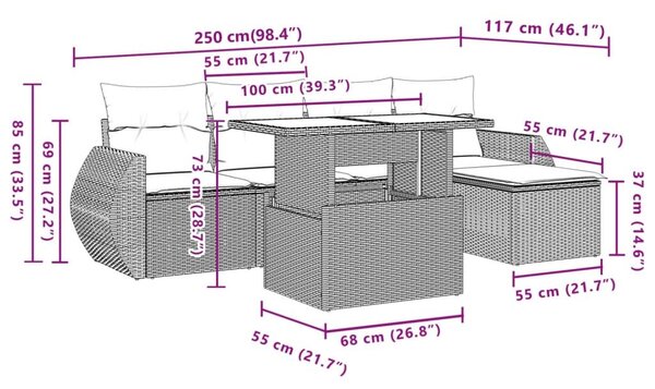 Σετ Καναπέ Κήπου 6 τεμ. Μπεζ Συνθετικό Ρατάν με Μαξιλάρια - Μπεζ