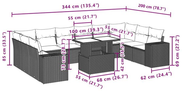 Σαλόνι Κήπου 11 Τεμαχίων Γκρι από Συνθετικό Ρατάν με Μαξιλάρια - Γκρι