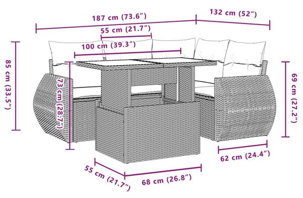 Σετ Καναπέ Κήπου 5 Τεμαχίων Μαύρο Συνθετικό Ρατάν με Μαξιλάρια - Μαύρο