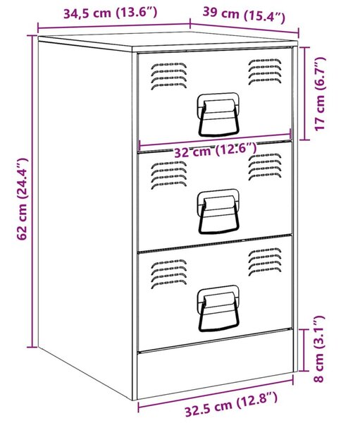 Κομοδίνο Λευκό 34,5x39x62 εκ. από Χάλυβα - Λευκό