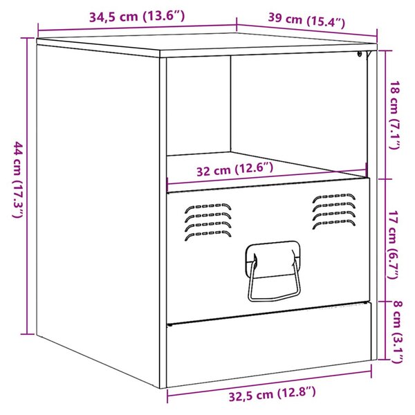 Κομοδίνο Μαύρο 34,5 x 39 x 44 εκ. από Χάλυβα - Μαύρο