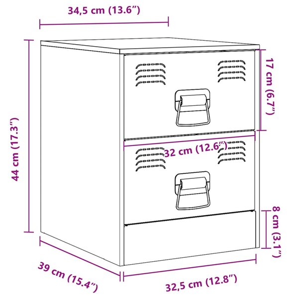 Κομοδίνο Πράσινο 34,5 x 39 x 44 εκ. από Χάλυβα - Πράσινο