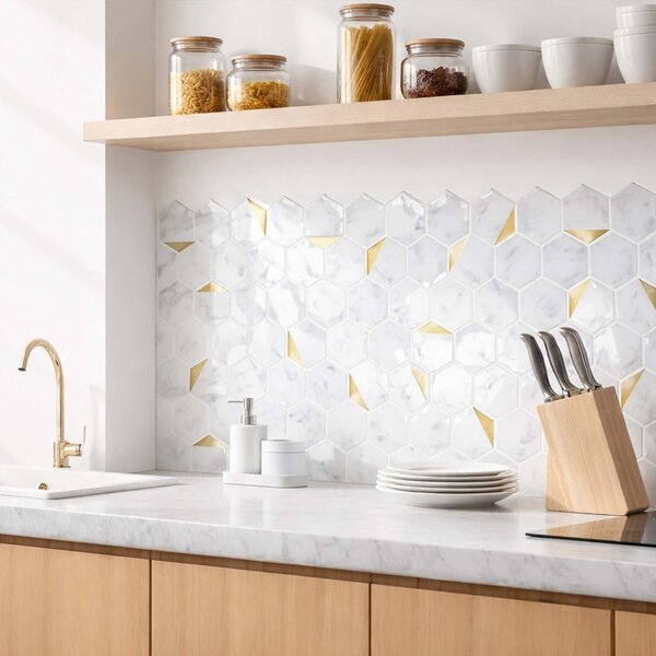 Αυτοκόλλητο 3D Πάνελ Τοίχου (30.5x25) L-C Hexa Marble/Or 1770183