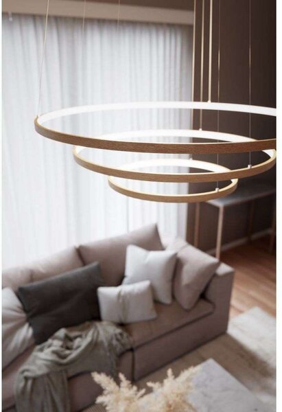 By Rydéns Rydens LED κρεμαστό φωτιστικό Trione, φυσικό, Ø 80 cm, ξύλο, Ξύλου, Σαλόνι / τραπεζαρία, Ξύλο, σύγχρονο