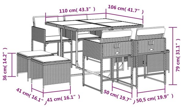 Σετ Τραπεζαρίας Κήπου 9 τεμ. Μπεζ Συνθετικό Ρατάν με Μαξιλάρια - Μπεζ