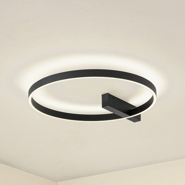 Lucande LED φωτιστικό οροφής Isalin, 60 cm, μαύρο, CCT, ρυθμιζόμενο, ρυθμιζόμενος, Μαύρο, Σαλόνι / τραπεζαρία, Αλουμίνιο, σύγχρονο