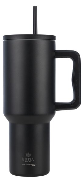 Κούπα Θερμός Με Λαβή & Καλαμάκι 1.2lt Estia Save The Aegean Tumbler Midnight Black 01-32180