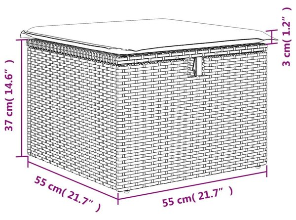 Υποπόδιο Κήπου Καφέ 55x55x37 εκ. Συνθετικό Ρατάν με Μαξιλάρι - Καφέ