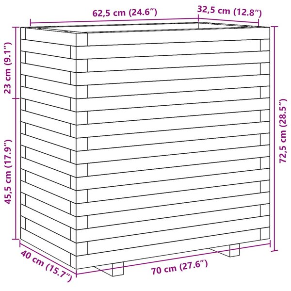 Ζαρντινιέρα Κήπου 70x40x72,5 εκ από Μασίφ Ξύλο Πεύκου - Καφέ