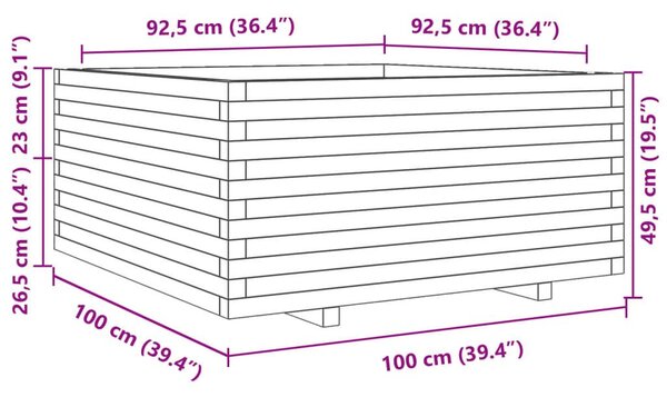 Ζαρντινιέρα Κήπου 100x100x49,5 εκ από Μασίφ Ξύλο Πεύκου - Καφέ